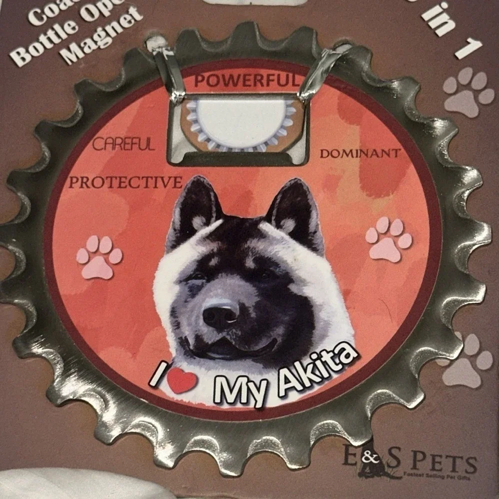E&S Pets I Love My Akita 3 in 1 Coaster Bottle Opener Magnet Dog Lover Gift